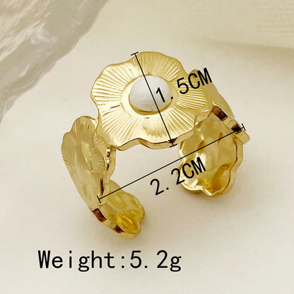 304 Stainless Steel 14K Gold Plated Elegant Sweet Plating Inlay Flower Natural Stone Rings