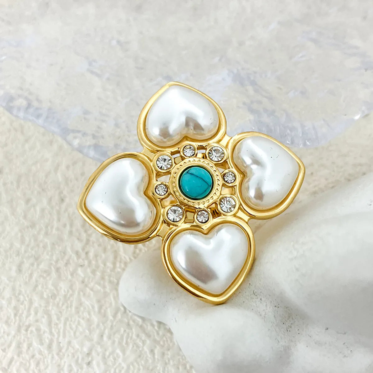 Elegant Sweet Flower Stainless Steel Plating Inlay Pearl Gold Plated Open Rings