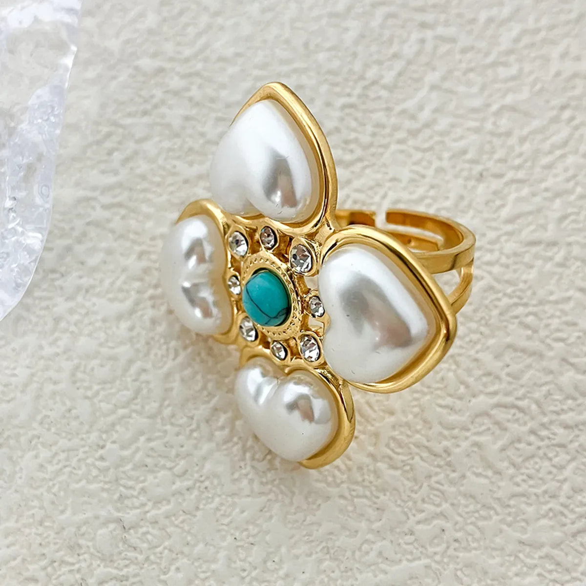 Elegant Sweet Flower Stainless Steel Plating Inlay Pearl Gold Plated Open Rings