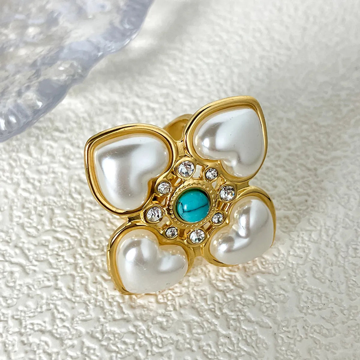 Elegant Sweet Flower Stainless Steel Plating Inlay Pearl Gold Plated Open Rings