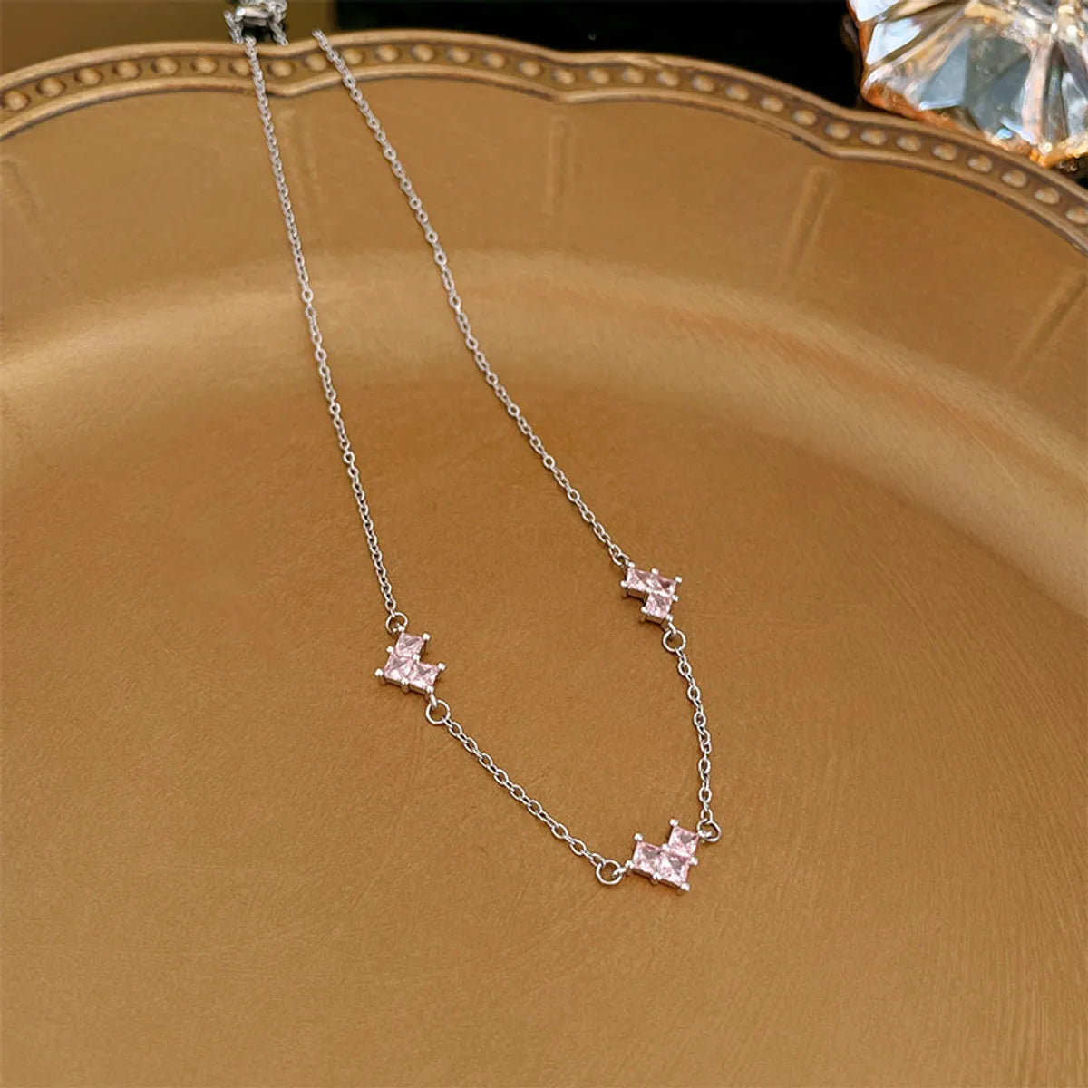 Elegant Sweet Heart Shape Bow Knot Copper Inlay Zircon Pendant Necklace