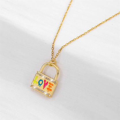 Elegant Sweet Heart Shape Copper Enamel Inlay Zircon 18k Gold Plated Pendant Necklace