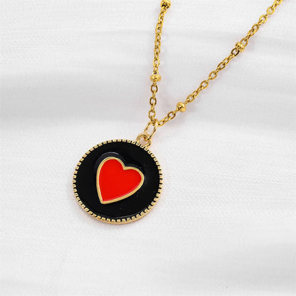 Elegant Sweet Heart Shape Copper Enamel Inlay Zircon 18k Gold Plated Pendant Necklace