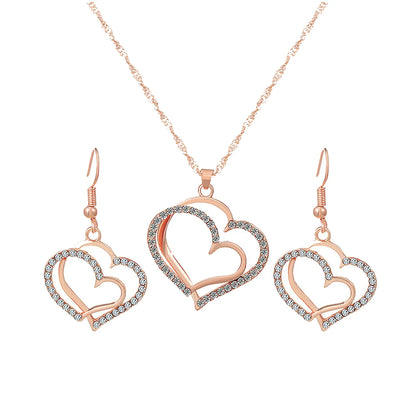 Elegant Sweet Heart Shape Copper Plating Inlay Zircon 18k Gold Plated Earrings Necklace