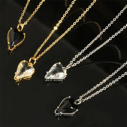 Elegant Sweet Heart Shape Copper Plating Inlay Zircon 18k Gold Plated Pendant Necklace