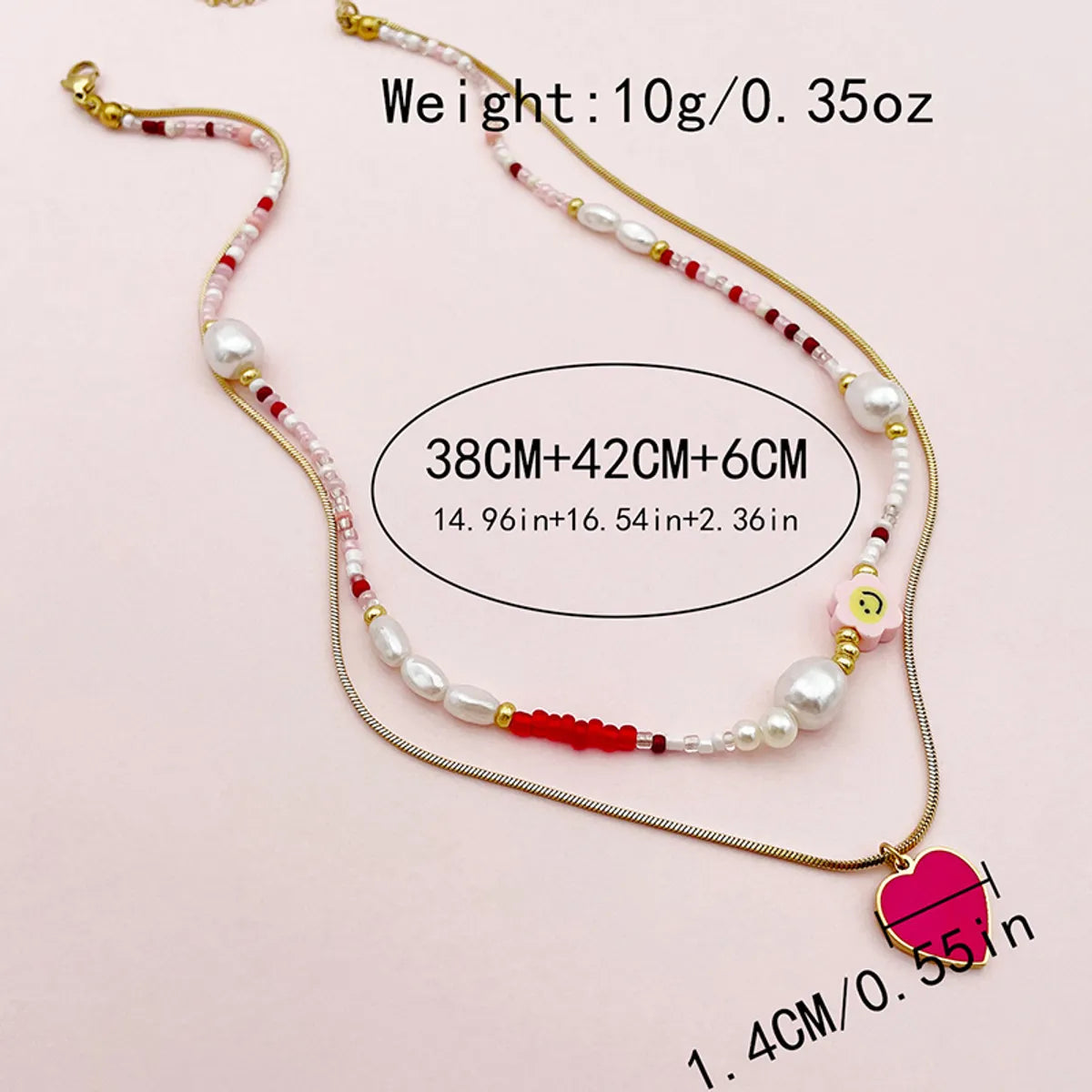 Elegant Sweet Heart Shape Stainless Steel Beaded Enamel Plating Gold Plated Double Layer Necklaces