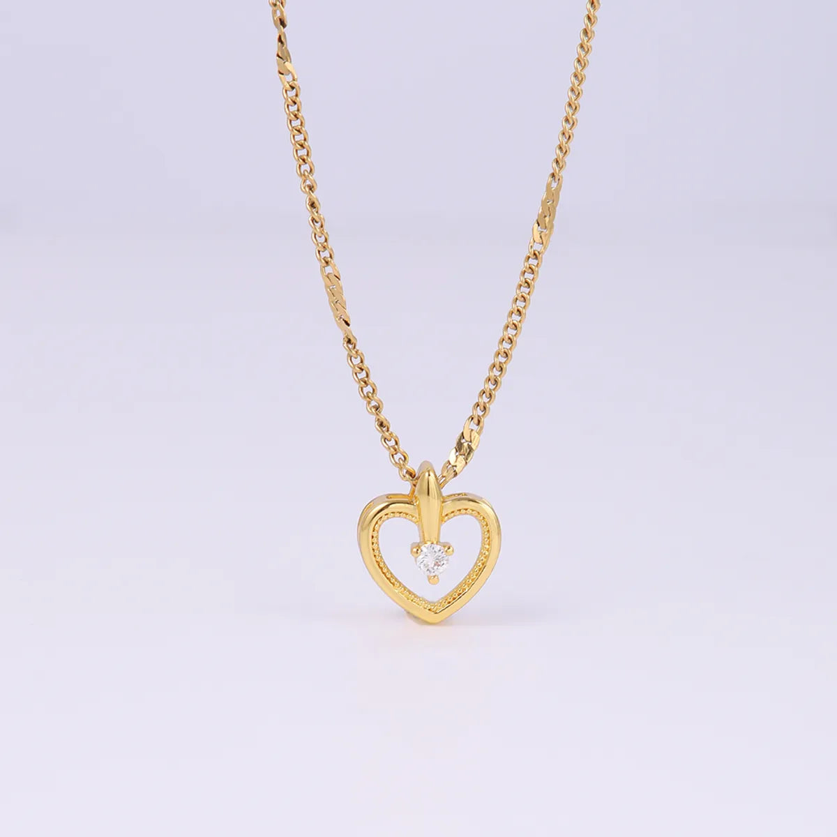 Elegant Sweet Heart Shape Stainless Steel Copper Plating Inlay Zircon 18k Gold Plated Pendant Necklace