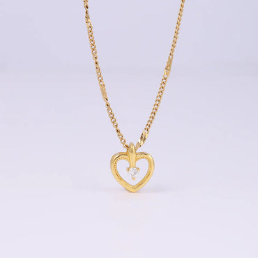 Elegant Sweet Heart Shape Stainless Steel Copper Plating Inlay Zircon 18k Gold Plated Pendant Necklace