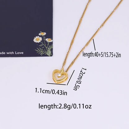 Elegant Sweet Heart Shape Stainless Steel Copper Plating Inlay Zircon 18k Gold Plated Pendant Necklace