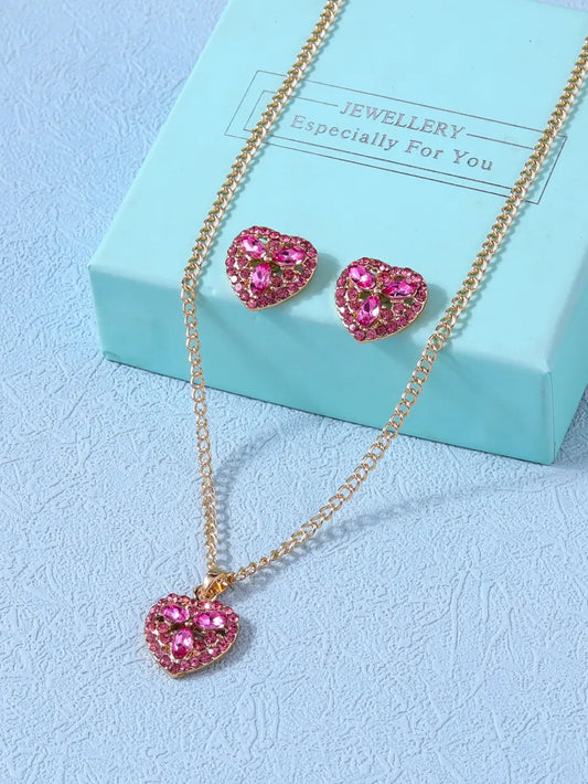 Elegant Sweet Heart Shape Stainless Steel Plating Inlay Glass Earrings Necklace