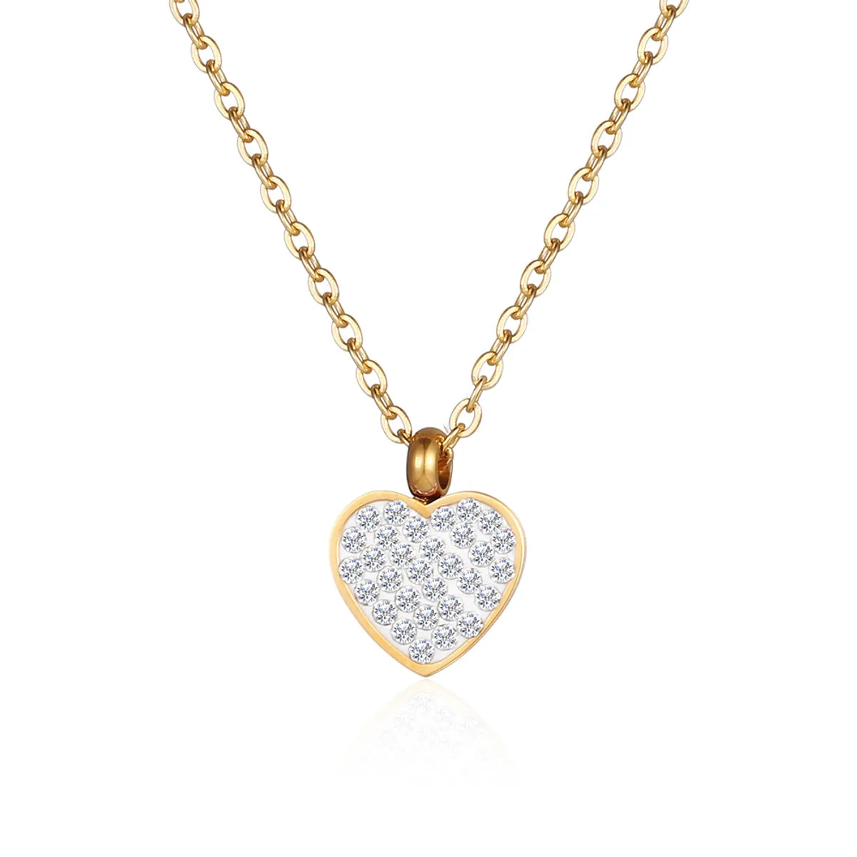 Elegant Sweet Heart Shape Stainless Steel Plating Inlay Zircon 18k Gold Plated Pendant Necklace