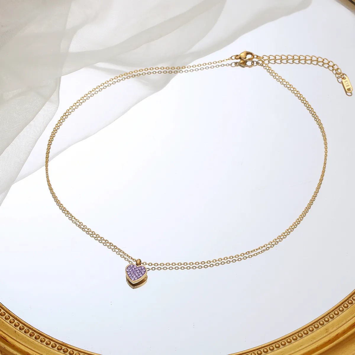 Elegant Sweet Heart Shape Stainless Steel Plating Inlay Zircon 18k Gold Plated Pendant Necklace