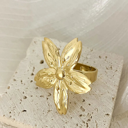 Elegant Sweet Pastoral Flower Stainless Steel Plating Gold Plated Open Rings