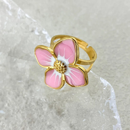 Elegant Sweet Pastoral Flower Stainless Steel Plating Gold Plated Open Rings