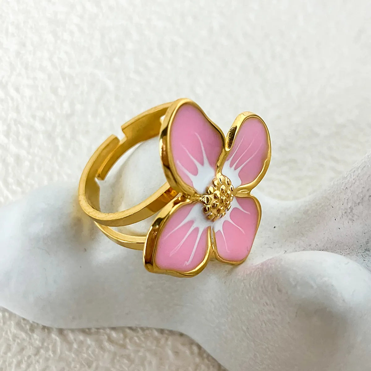 Elegant Sweet Pastoral Flower Stainless Steel Plating Gold Plated Open Rings