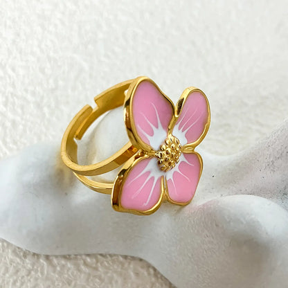 Elegant Sweet Pastoral Flower Stainless Steel Plating Gold Plated Open Rings