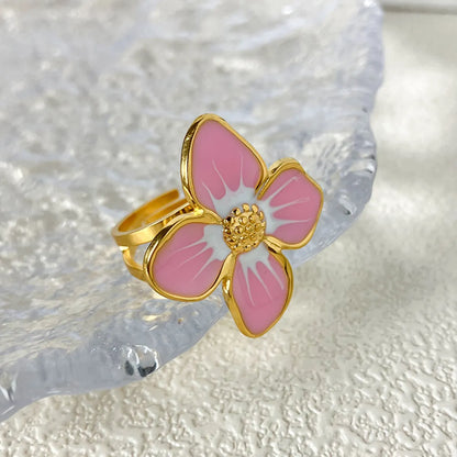 Elegant Sweet Pastoral Flower Stainless Steel Plating Gold Plated Open Rings