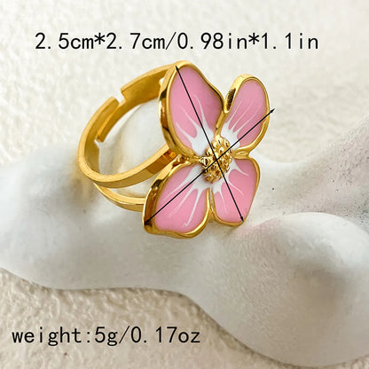 Elegant Sweet Pastoral Flower Stainless Steel Plating Gold Plated Open Rings