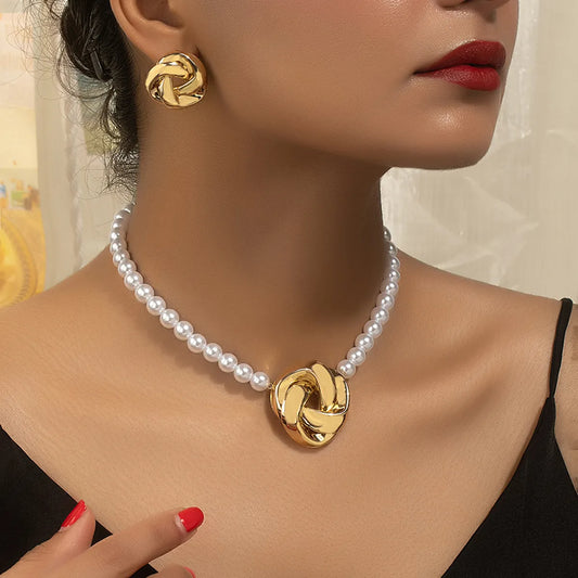 Elegant Sweet Pearl Knot Alloy Plastic Ferroalloy Plating 14k Gold Plated Women's Earrings Necklace