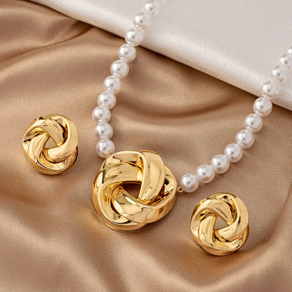 Elegant Sweet Pearl Knot Alloy Plastic Ferroalloy Plating 14k Gold Plated Women's Earrings Necklace