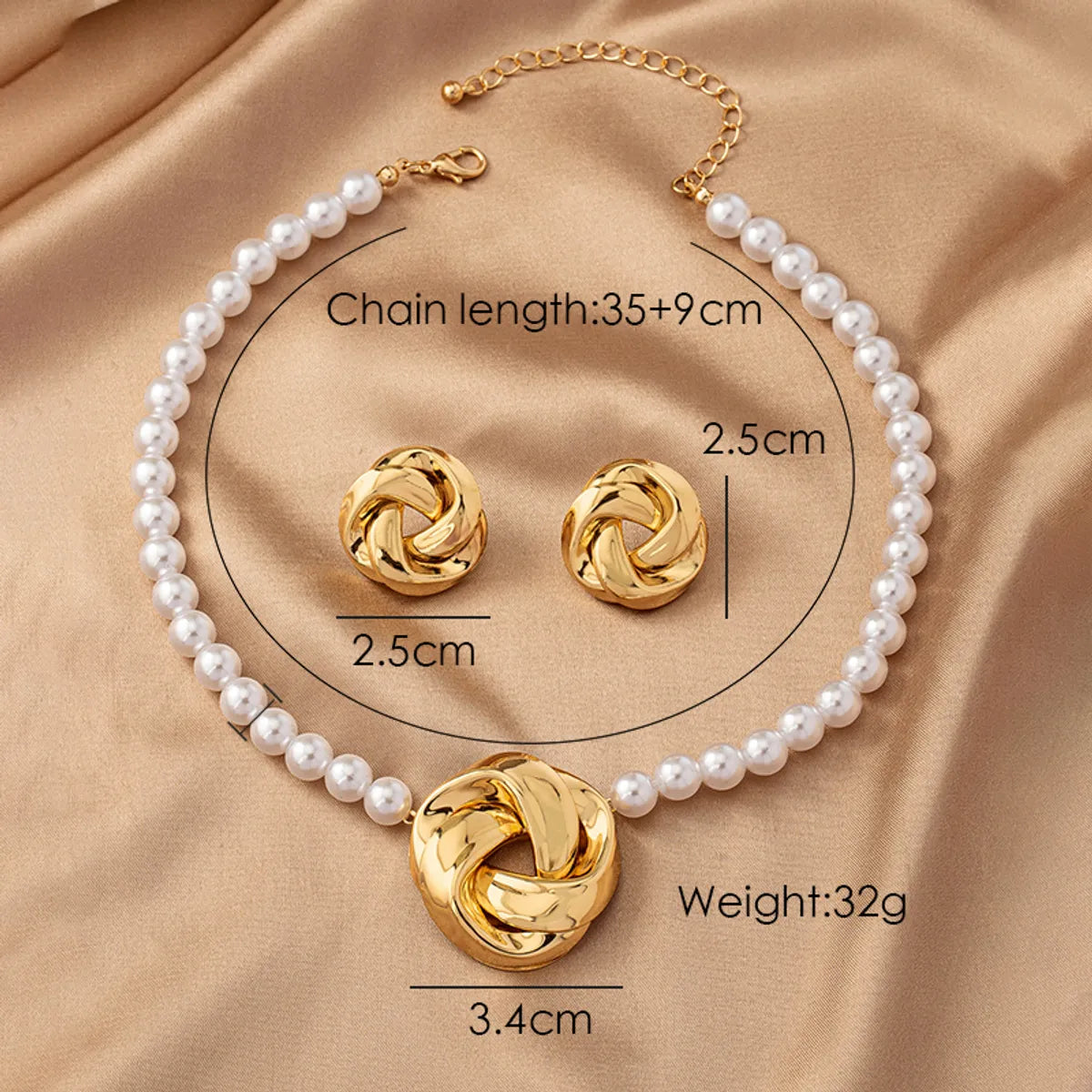 Elegant Sweet Pearl Knot Alloy Plastic Ferroalloy Plating 14k Gold Plated Women's Earrings Necklace