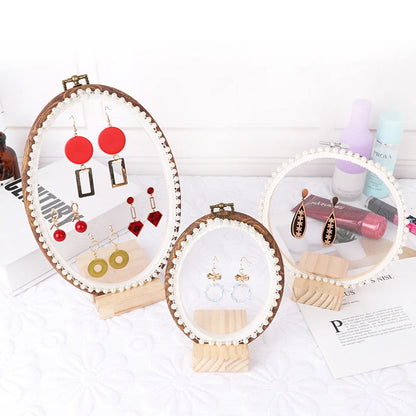 Elegant Sweet Round PP Solid Wood Lace Jewelry Rack