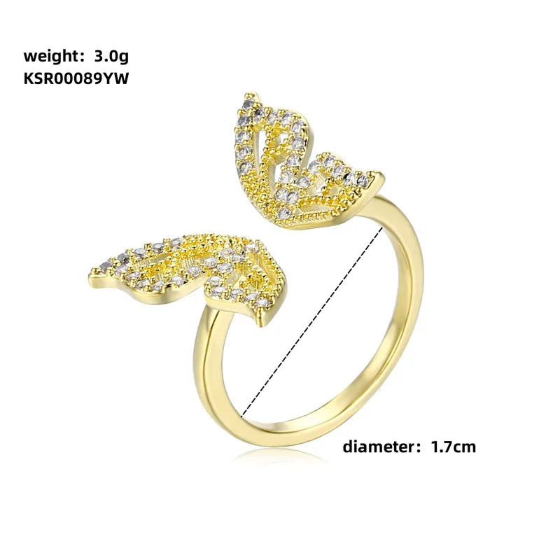 Elegant Sweet Shiny Butterfly Copper Plating Inlay Zircon Rose Gold Plated Gold Plated Open Rings