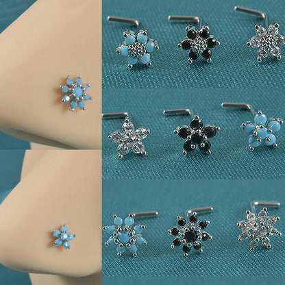 Elegant Sweet Shiny Flower Stainless Steel Turquoise Zircon Nose Studs In Bulk