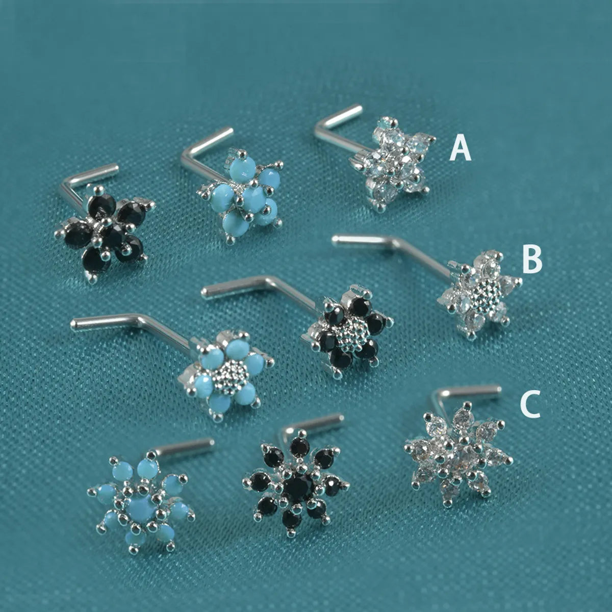 Elegant Sweet Shiny Flower Stainless Steel Turquoise Zircon Nose Studs In Bulk