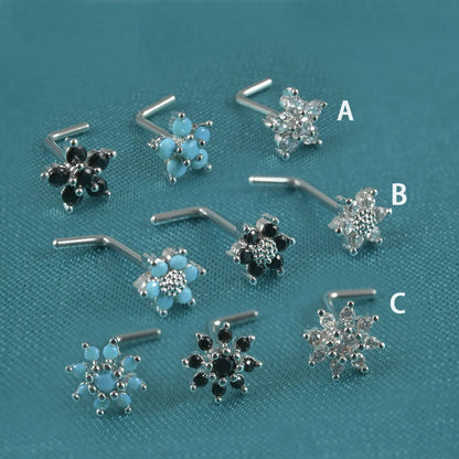 Elegant Sweet Shiny Flower Stainless Steel Turquoise Zircon Nose Studs In Bulk