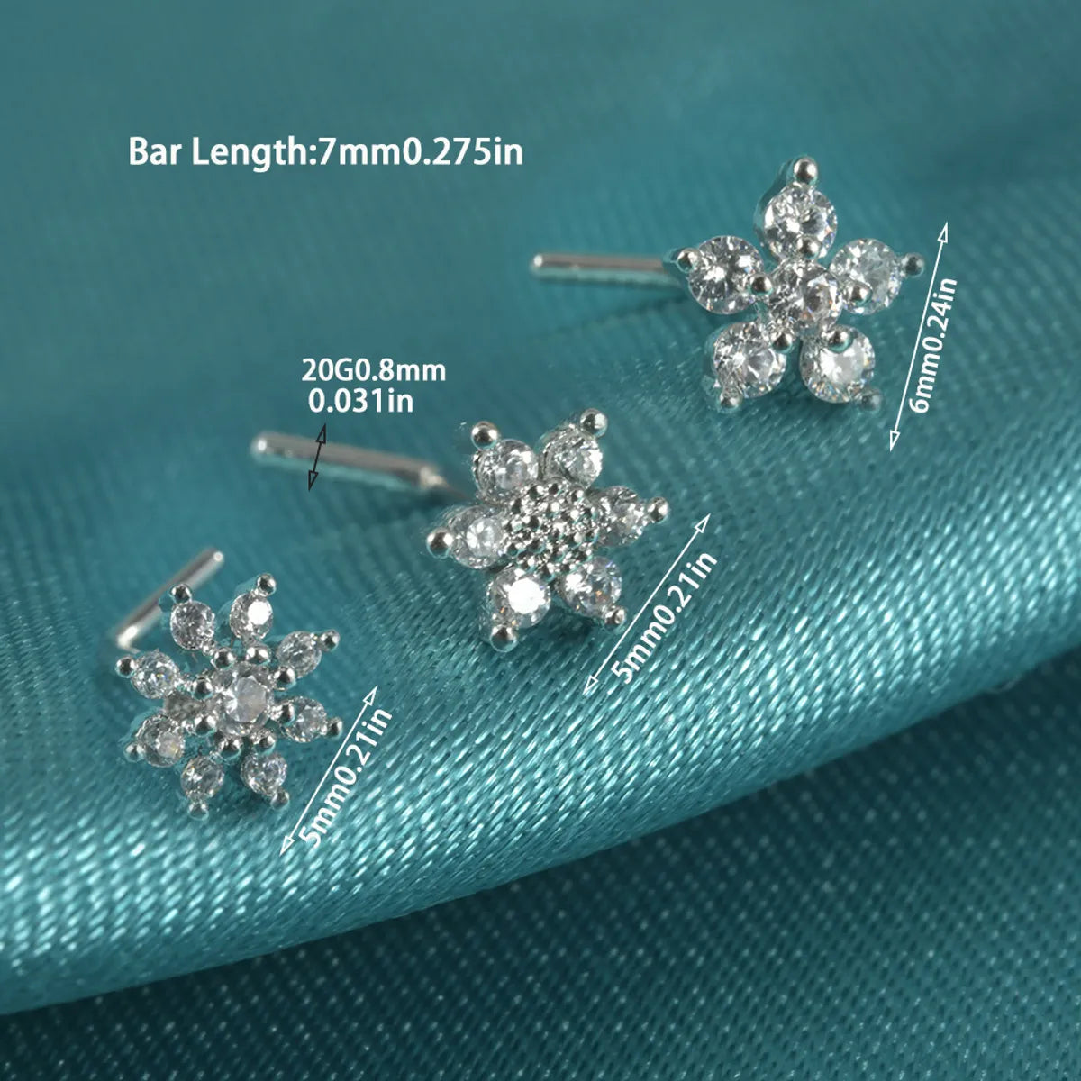 Elegant Sweet Shiny Flower Stainless Steel Turquoise Zircon Nose Studs In Bulk