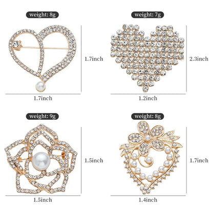 Elegant Sweet Shiny Heart Shape Flower Alloy Inlay Rhinestones Pearl Women'S Brooches