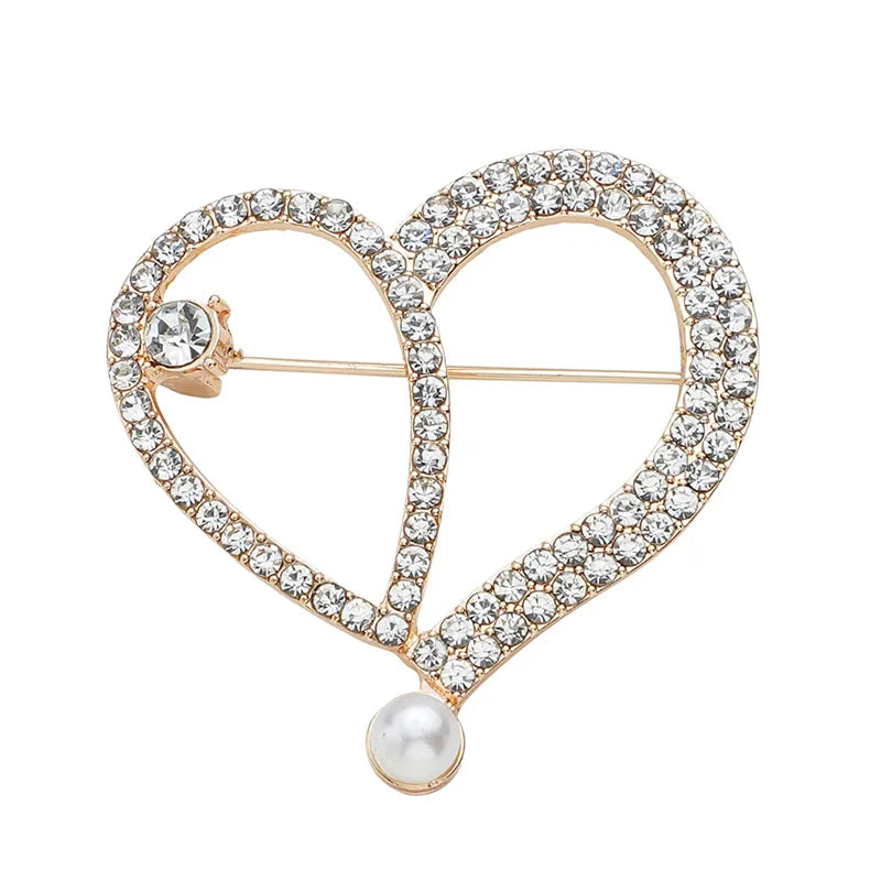 Elegant Sweet Shiny Heart Shape Flower Alloy Inlay Rhinestones Pearl Women'S Brooches