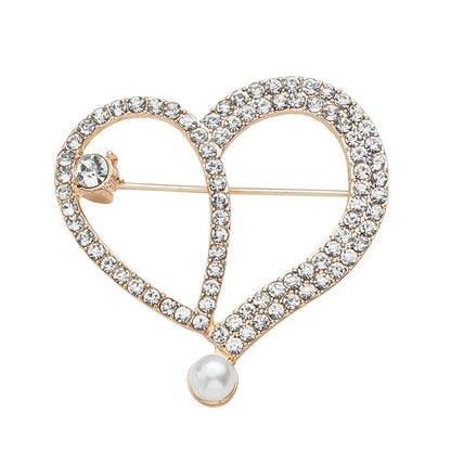 Elegant Sweet Shiny Heart Shape Flower Alloy Inlay Rhinestones Pearl Women'S Brooches