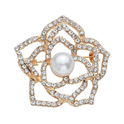 Elegant Sweet Shiny Heart Shape Flower Alloy Inlay Rhinestones Pearl Women'S Brooches