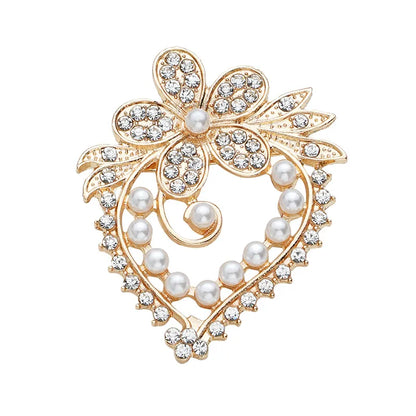 Elegant Sweet Shiny Heart Shape Flower Alloy Inlay Rhinestones Pearl Women'S Brooches