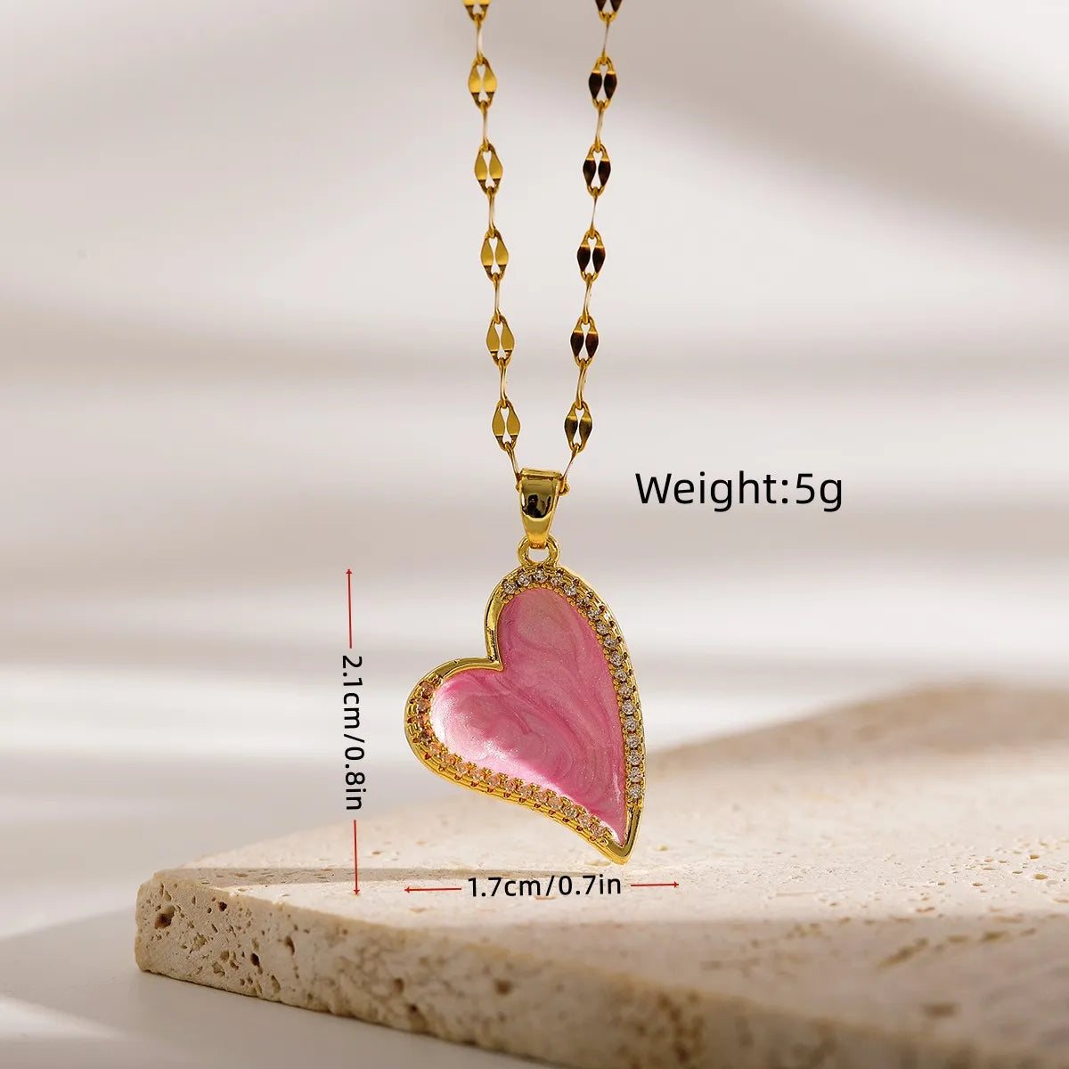 Elegant Sweet Simple Style Heart Shape Copper Enamel Plating Inlay Zircon 18k Gold Plated Pendant Necklace