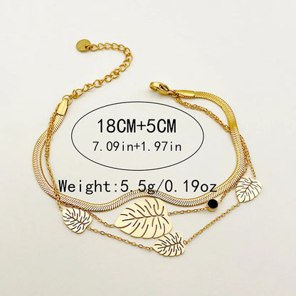 Elegant Sweet Simple Style Leaves Stainless Steel Layered Plating Inlay Zircon Gold Plated Bracelets