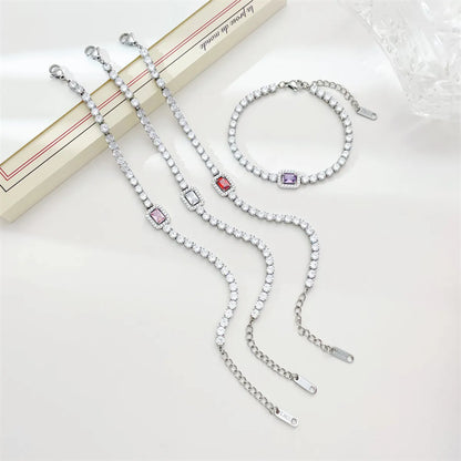 Elegant Sweet Simple Style Rectangle Stainless Steel Plating Inlay Zircon Bracelets