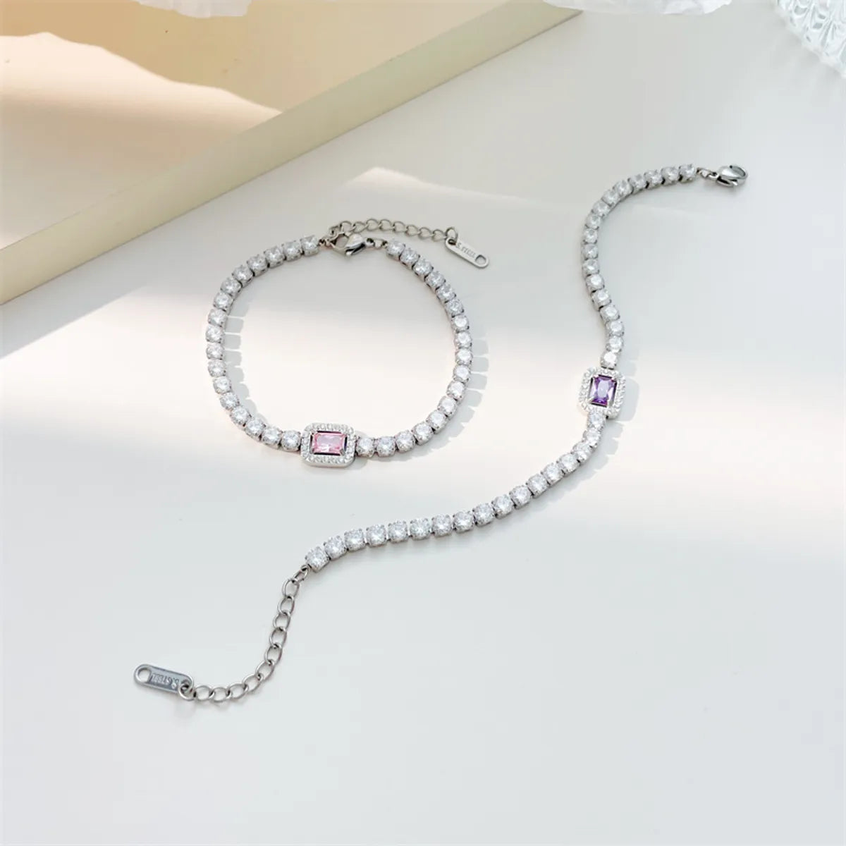 Elegant Sweet Simple Style Rectangle Stainless Steel Plating Inlay Zircon Bracelets