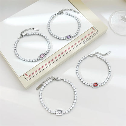 Elegant Sweet Simple Style Rectangle Stainless Steel Plating Inlay Zircon Bracelets