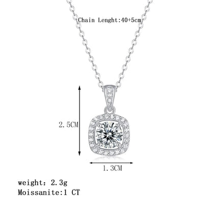 Elegant Sweet Square Sterling Silver Plating Inlay Moissanite 18k Gold Plated Pendant Necklace