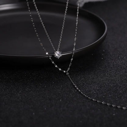 Elegant Tassel Artificial Crystal Rhinestones Alloy Wholesale Double Layer Necklaces Pendant Necklace