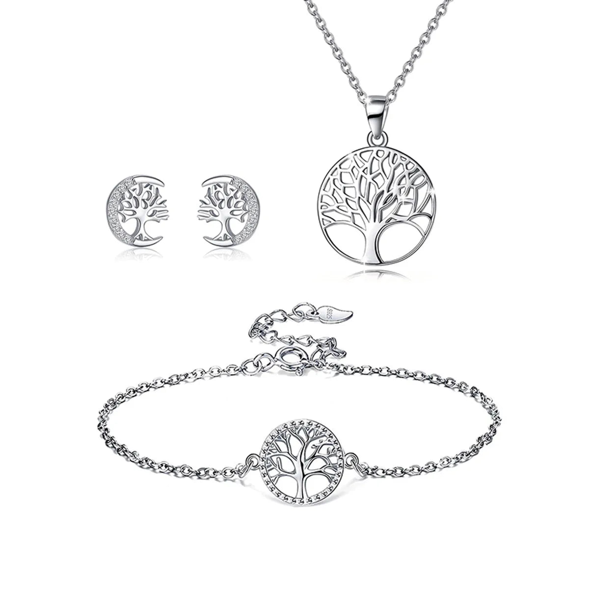 Elegant Tree Sterling Silver Plating Women's Bracelets Earrings Necklace