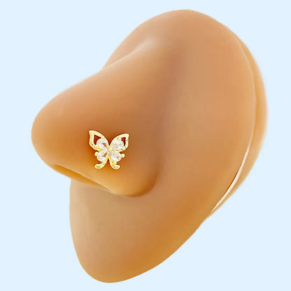 Elegant Tropical Classic Style Four Leaf Clover Moon Bow Knot Copper Gold Plated Rhinestones Nose Ring Nose Studs In Bulk