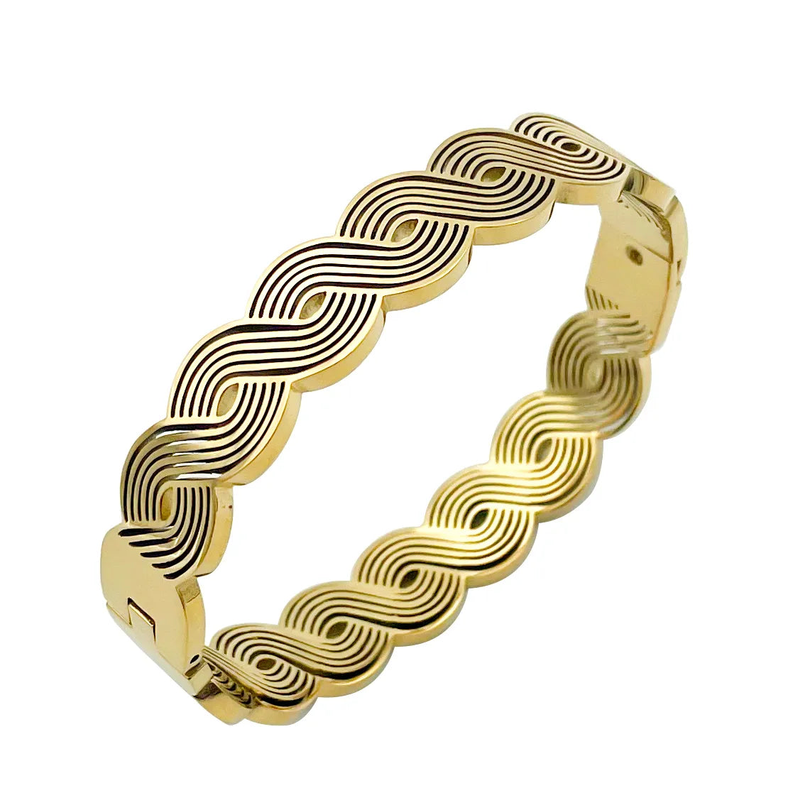 Elegant Twist 304 Stainless Steel 14K Gold Plated Bangle In Bulk