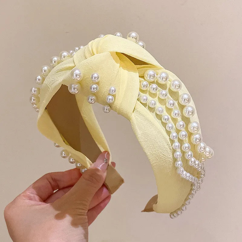 Elegant U Shape Solid Color Cloth Inlay Artificial Pearls Hair Band