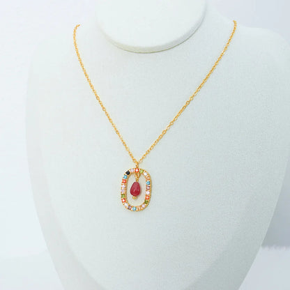 Elegant Vacation Geometric Agate Titanium Steel Plating Inlay Rhinestones 18k Gold Plated Women's Pendant Necklace