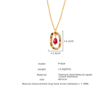 Elegant Vacation Geometric Agate Titanium Steel Plating Inlay Rhinestones 18k Gold Plated Women's Pendant Necklace