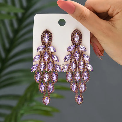 1 Pair Elegant Vacation Leaves Hollow Out Inlay Copper Alloy Artificial Gemstones Drop Earrings